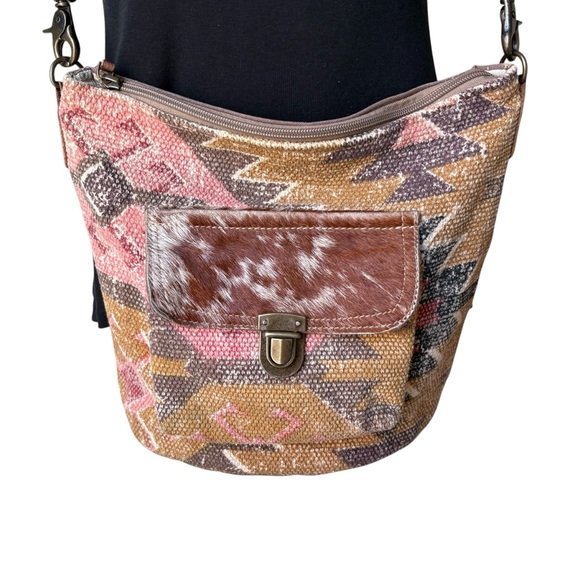 Myra Bag Tribal Hairon Leather Tapestry Crossbody Shoulder Bag - Picture 2 of 15
